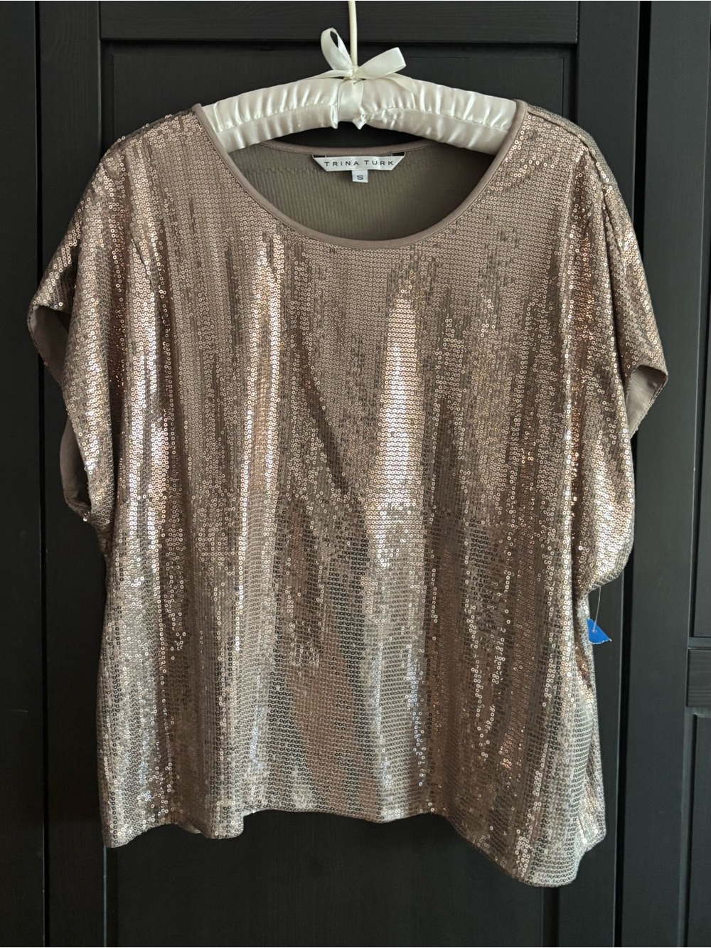 Trina Turk Rose Gold Sequin Short Sleeve Top